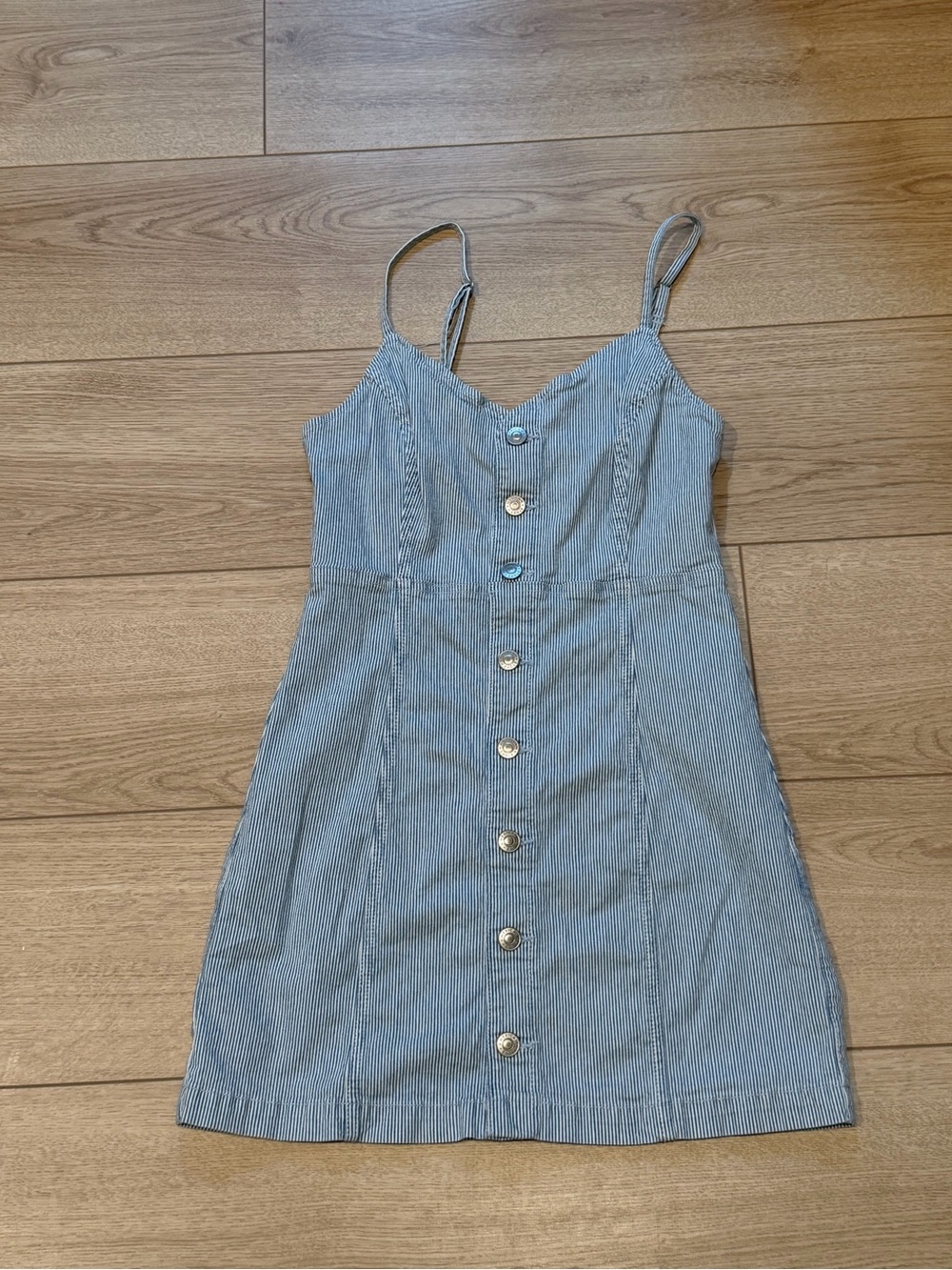 American Eagle Outfitters Light Blue Striped Button-Front Dress
